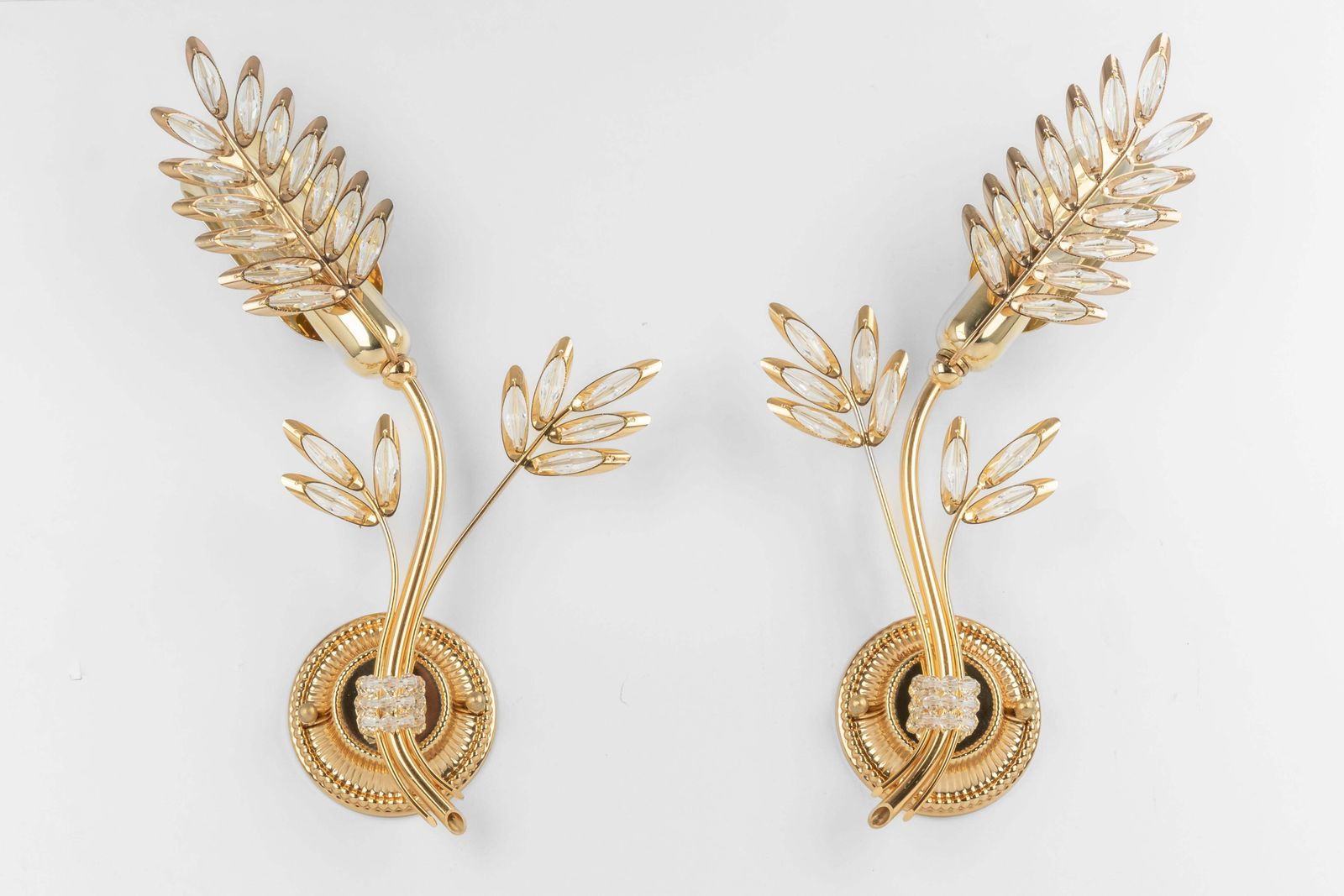 Pair Of Rare Gilt Brass Wheat Shape Wall Lights By Palwa, Germany, 1970s photo vinterior