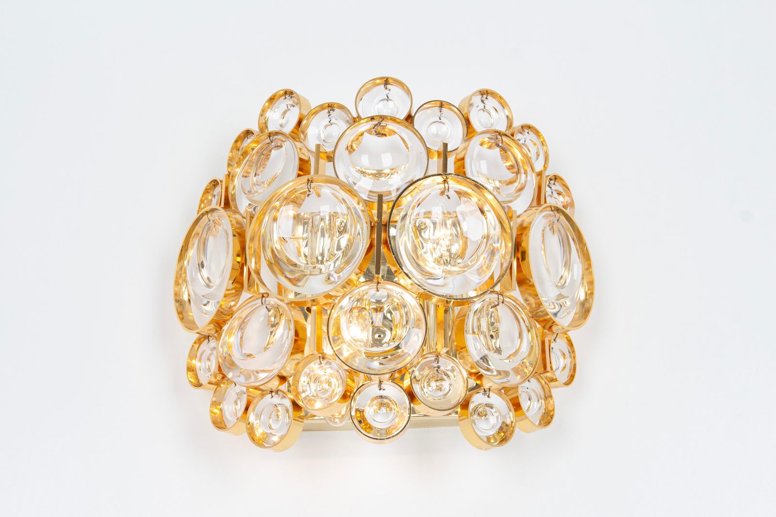Pair Of Golden Gilded Brass And Crystal Sconce By Palwa, Germany, Circa 1960s photo furniture