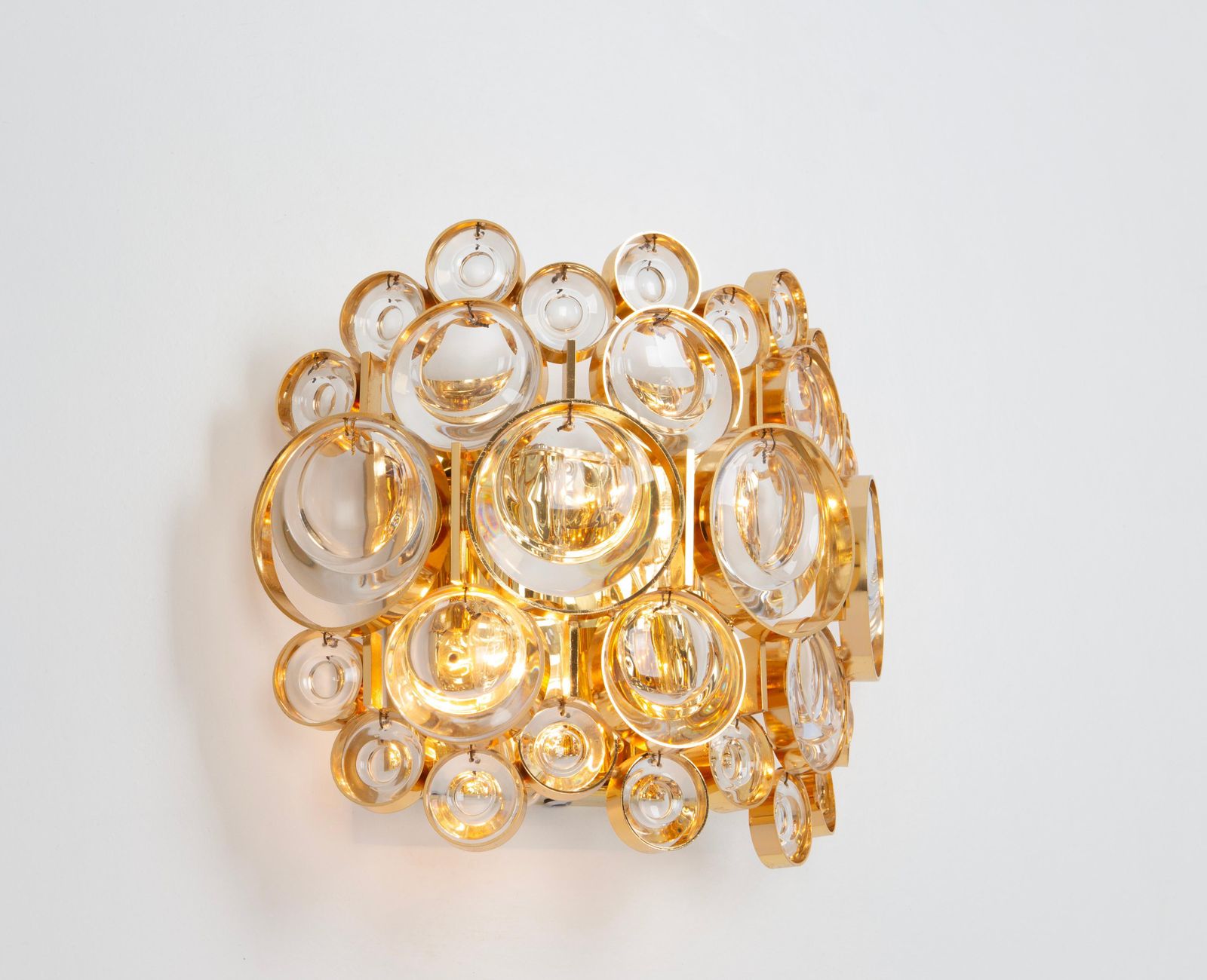 1977.0 Pair Of Golden Gilded Brass And Crystal Sconce By Palwa, Germany, Circa 1960s photo