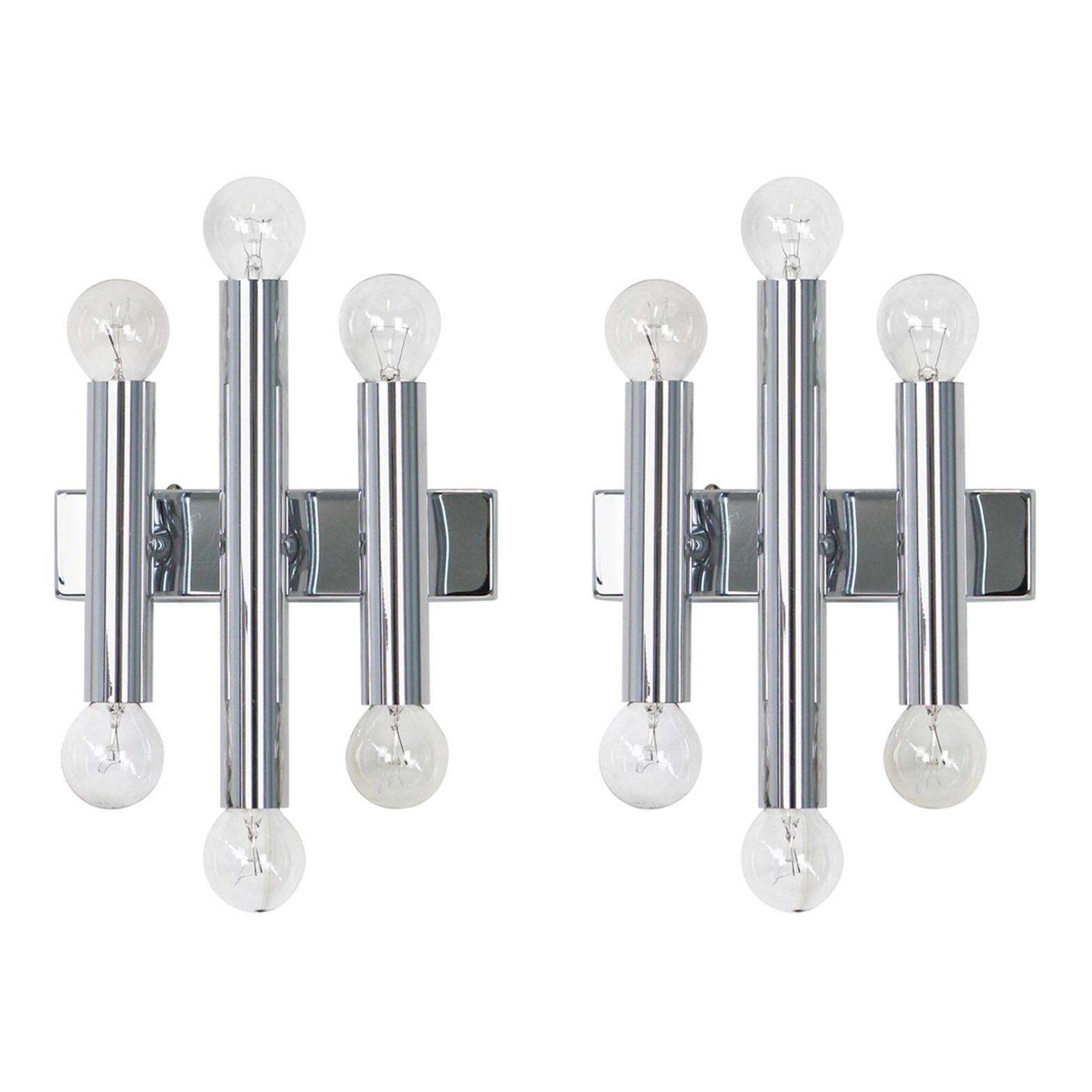 1 Of 2 Pairs Of Italian Chrome Wall Sconces Sciolari Style, 1970s