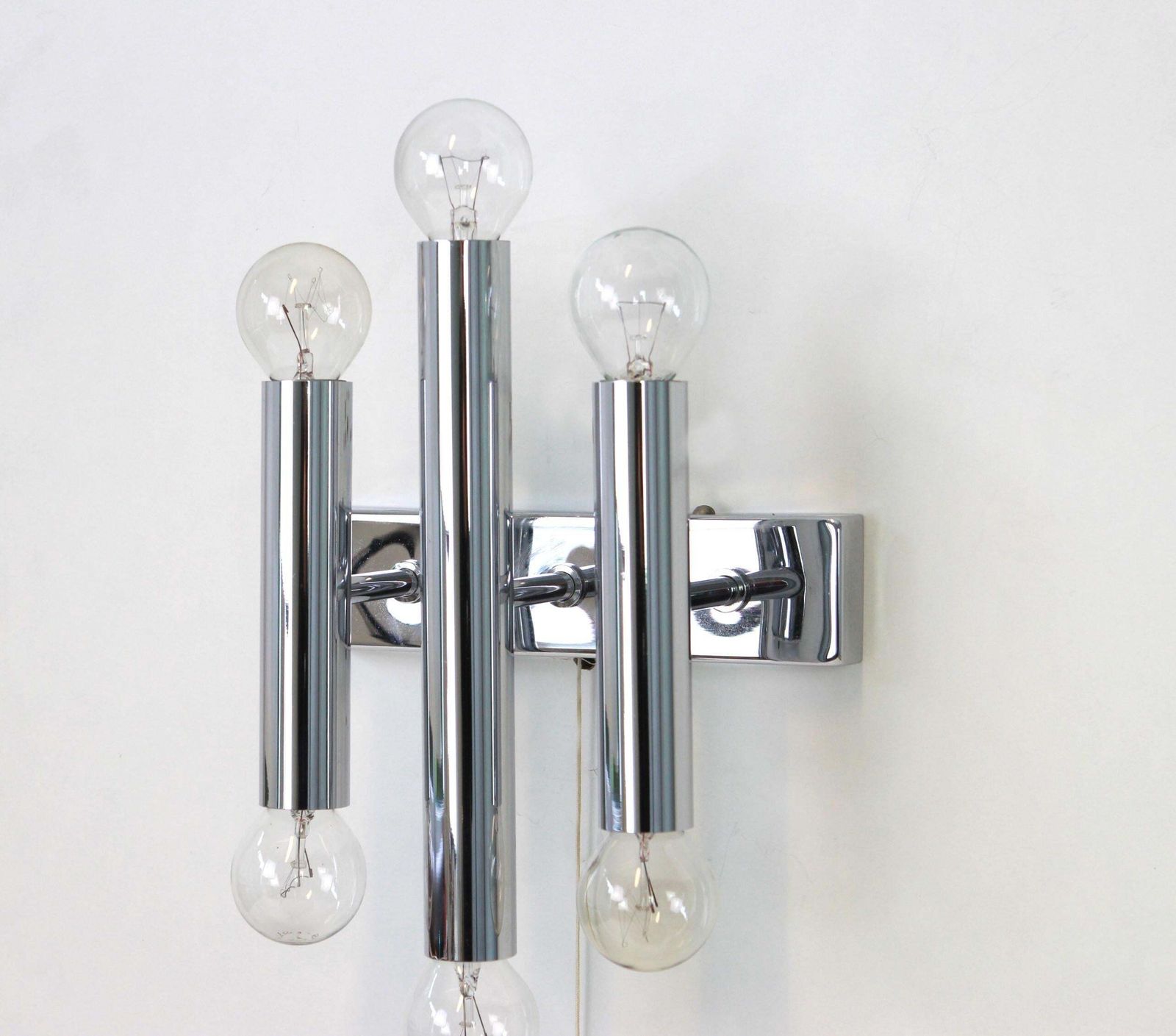 1 Of 2 Pairs Of Italian Chrome Wall Sconces Sciolari Style, 1970s photo Lighting
