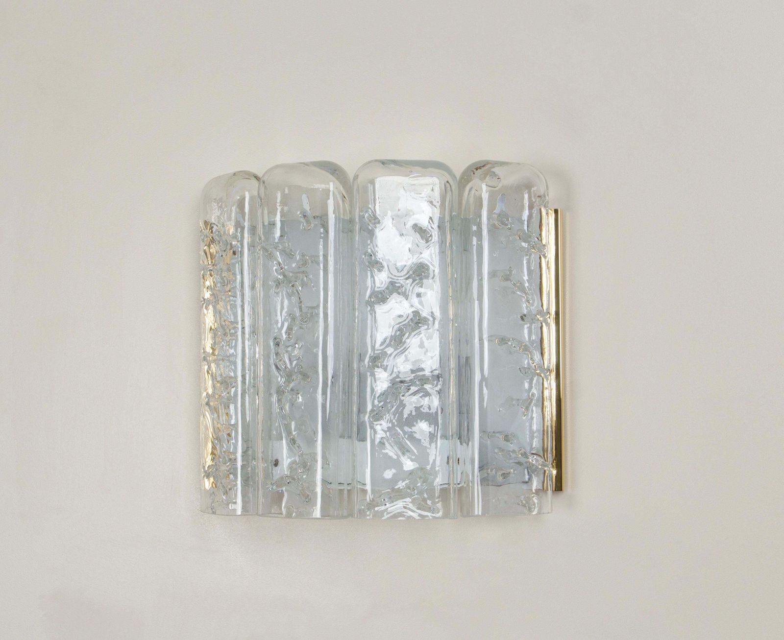 Pair Of Brass And Ice Glass Wall Sconces By Doria, Germany, 1960s photo for sale