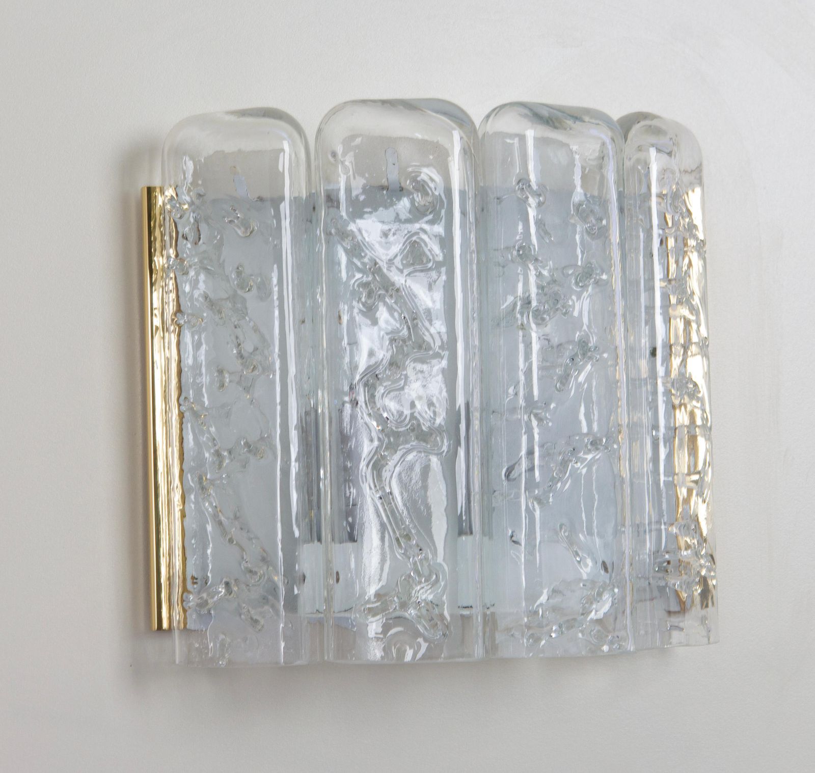 Pair Of Brass And Ice Glass Wall Sconces By Doria, Germany, 1960s photo 774.0