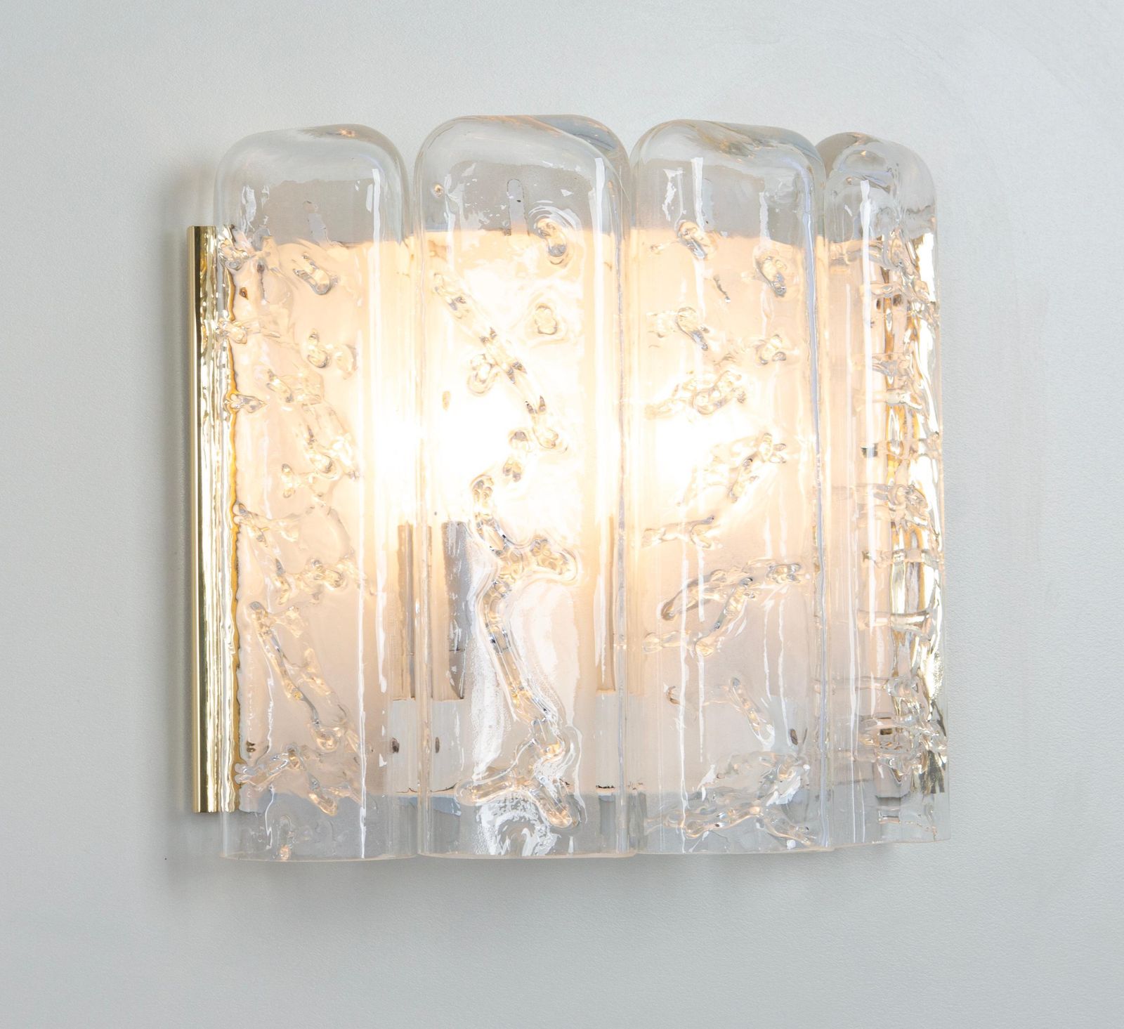 Pair Of Brass And Ice Glass Wall Sconces By Doria, Germany, 1960s photo buy