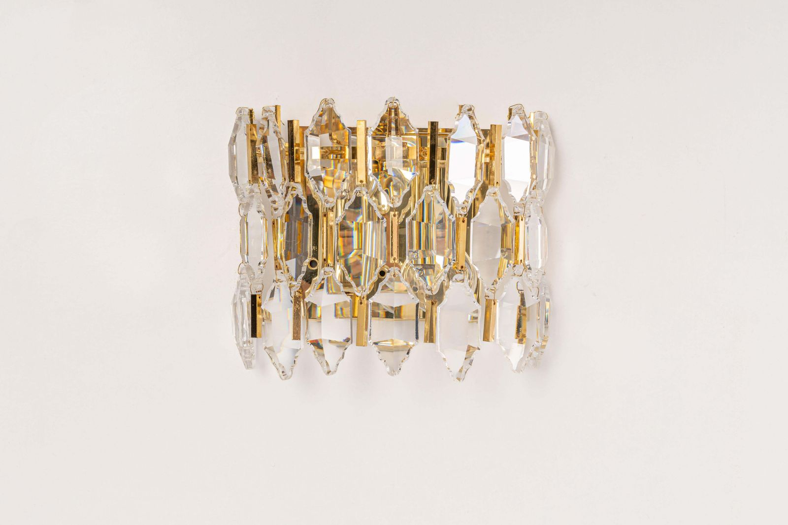Pair Of Golden Gilded Brass And Crystal Sconces By Palwa, Germany, 1970s photo furniture
