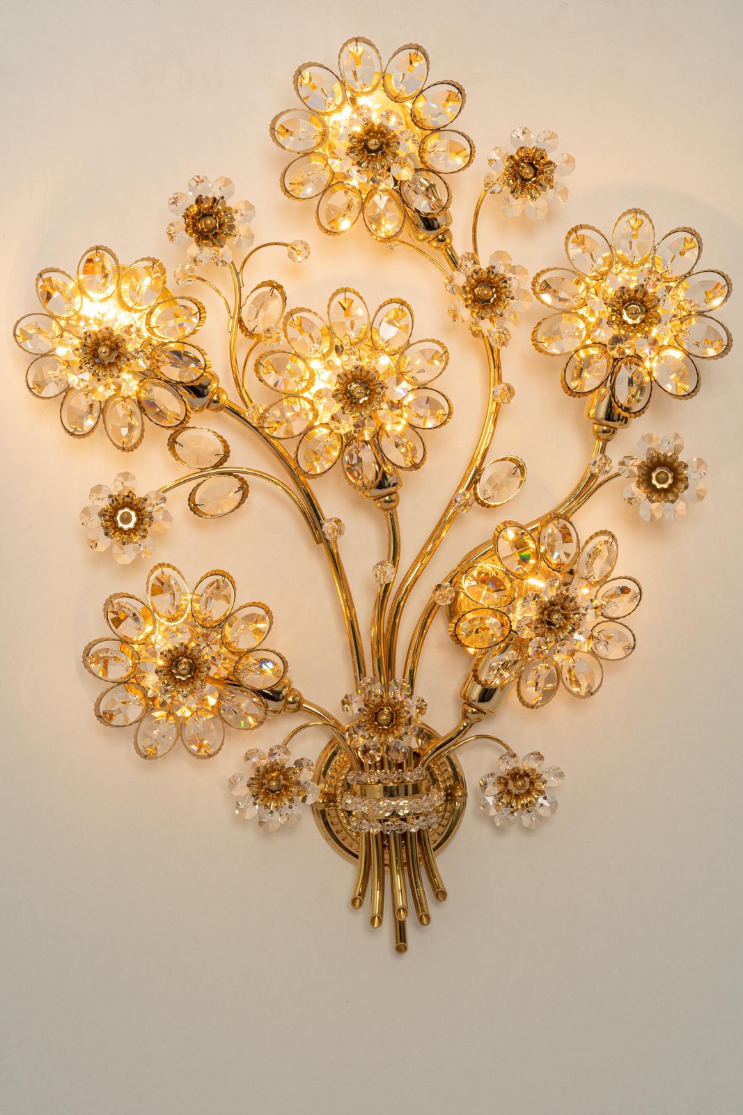 Pair Of Large Gilt Brass Flower Shape Wall Lights By Palwa, Germany, 1970s photo buy