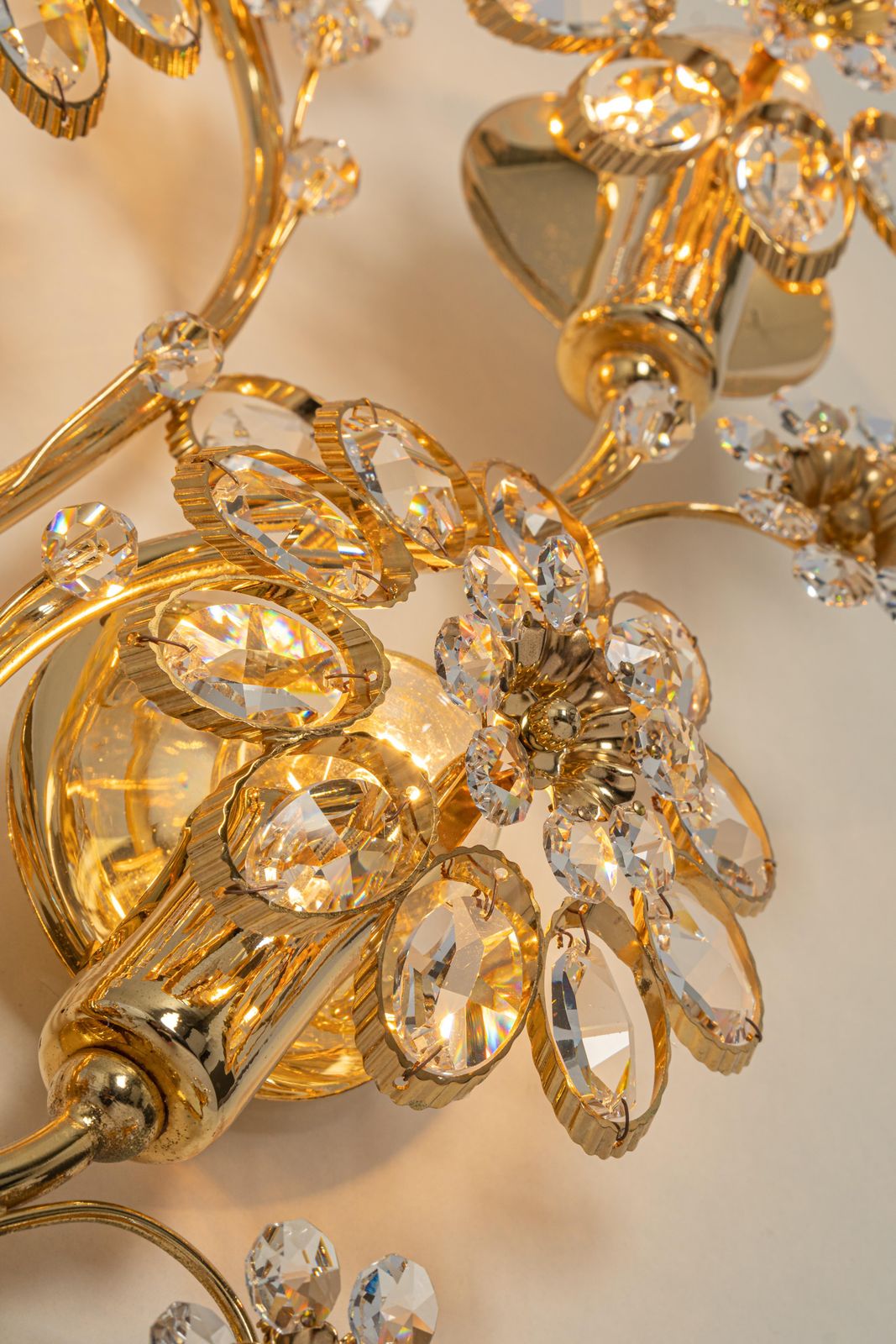 Pair Of Large Gilt Brass Flower Shape Wall Lights By Palwa, Germany, 1970s photo vintage