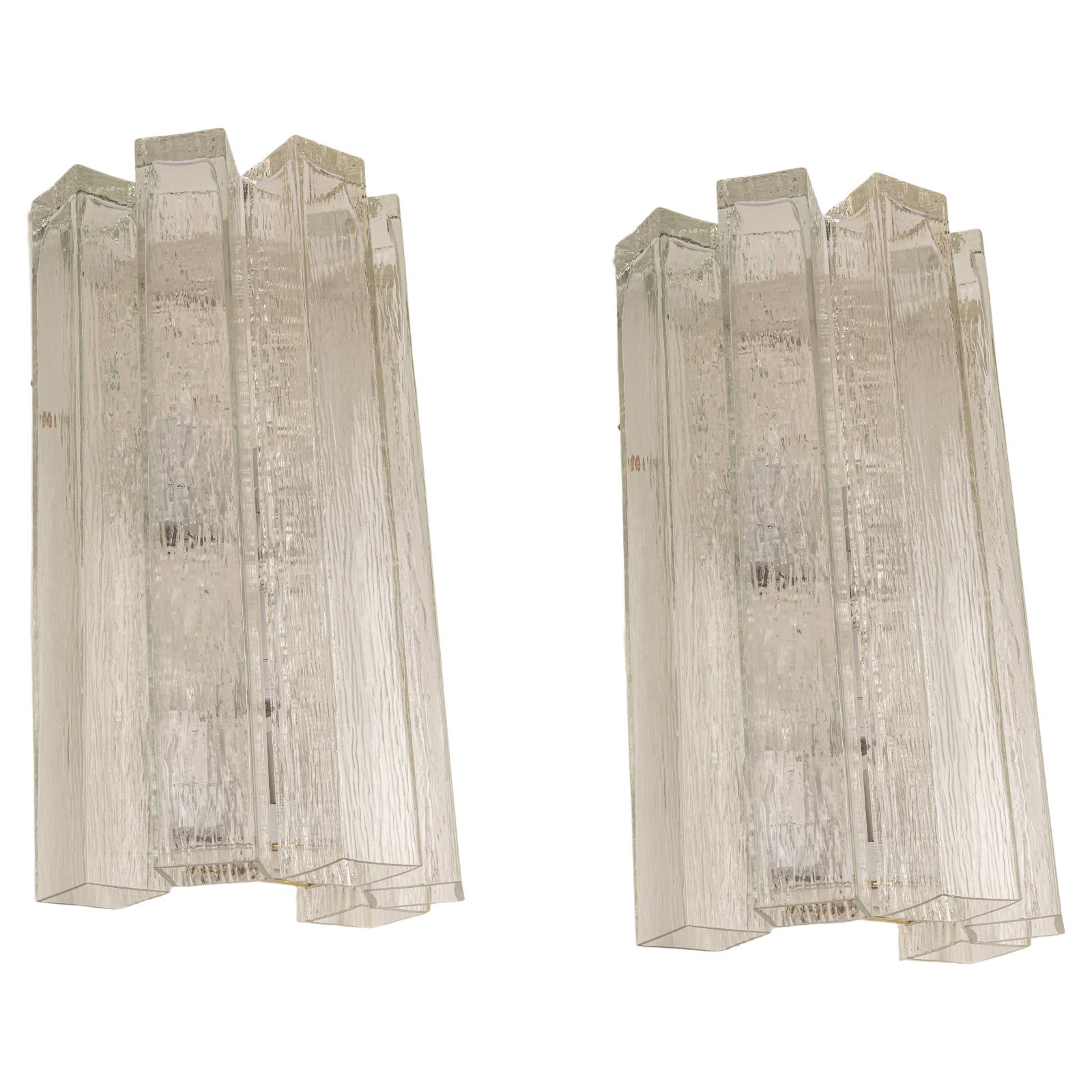 Large Pair Of Brass And Murano Glass Wall Sconces By Doria, Germany, 1960s