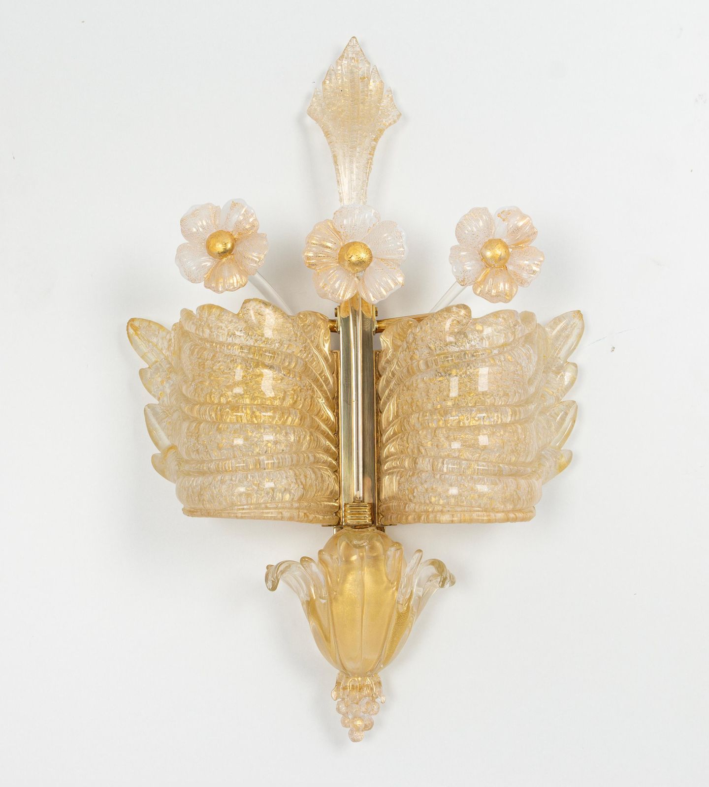 Pair Of Large Murano Glass Wall Sconces By Barovier & Toso, Italy, 1970s photo Lighting