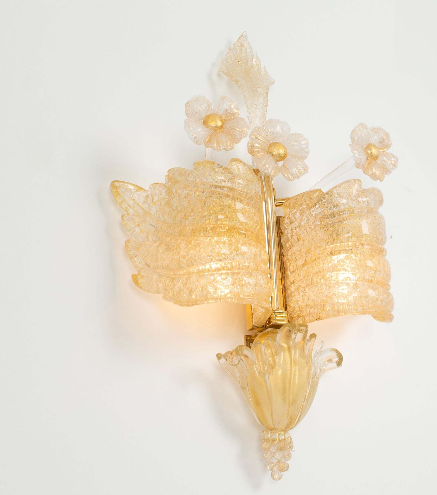 Pair Of Large Murano Glass Wall Sconces By Barovier & Toso, Italy, 1970s photo vintage