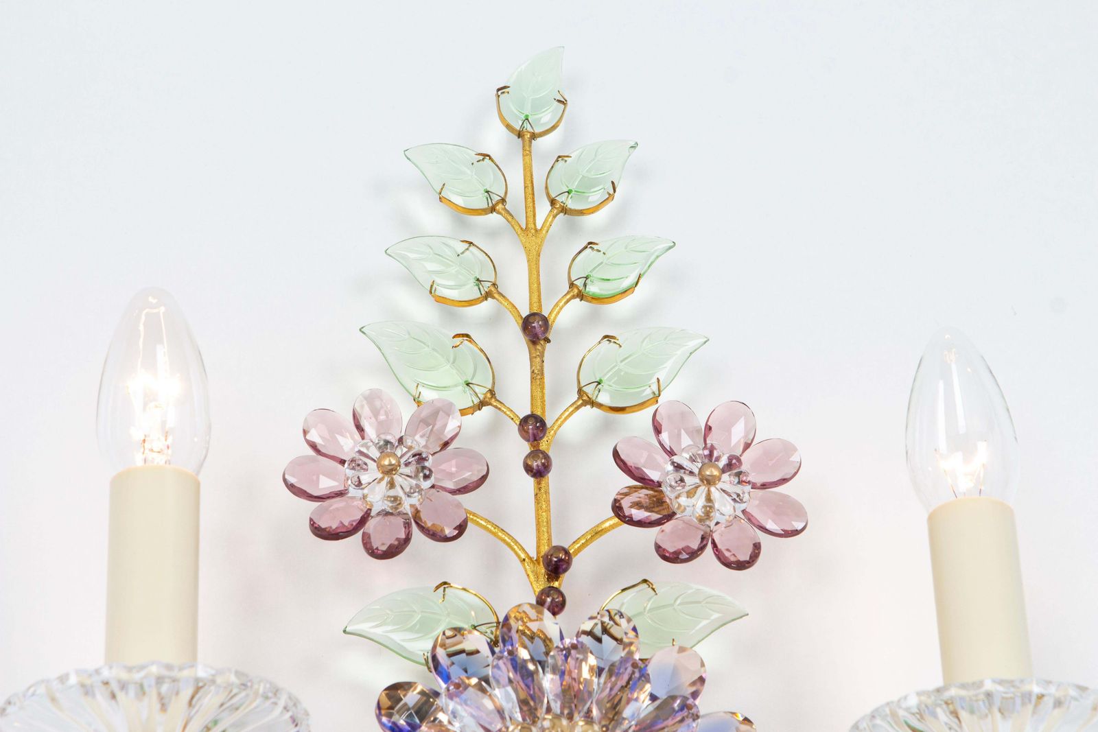photo for sale Large Gorgeous Flower Sconces Gilt Faceted Crystal Glass Bagues, Palwa, 1970s