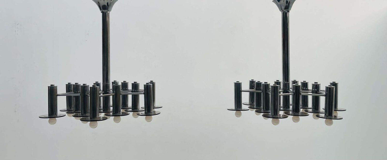 photo for sale Large Pair Of Chrome Chandelier With Smoked Glass