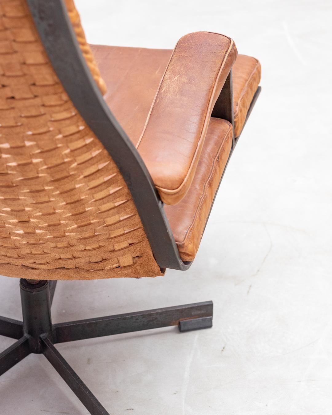 Furniture Bronze And Leather Swivel Armchair From 1970s’ photo