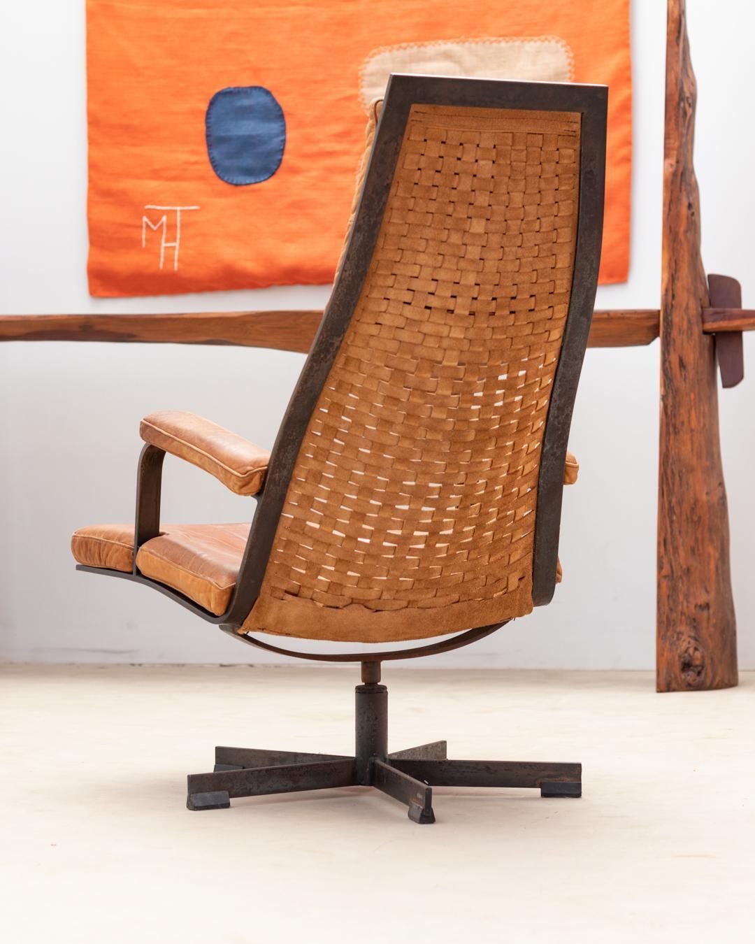 3009.0 Bronze And Leather Swivel Armchair From 1970s’ photo