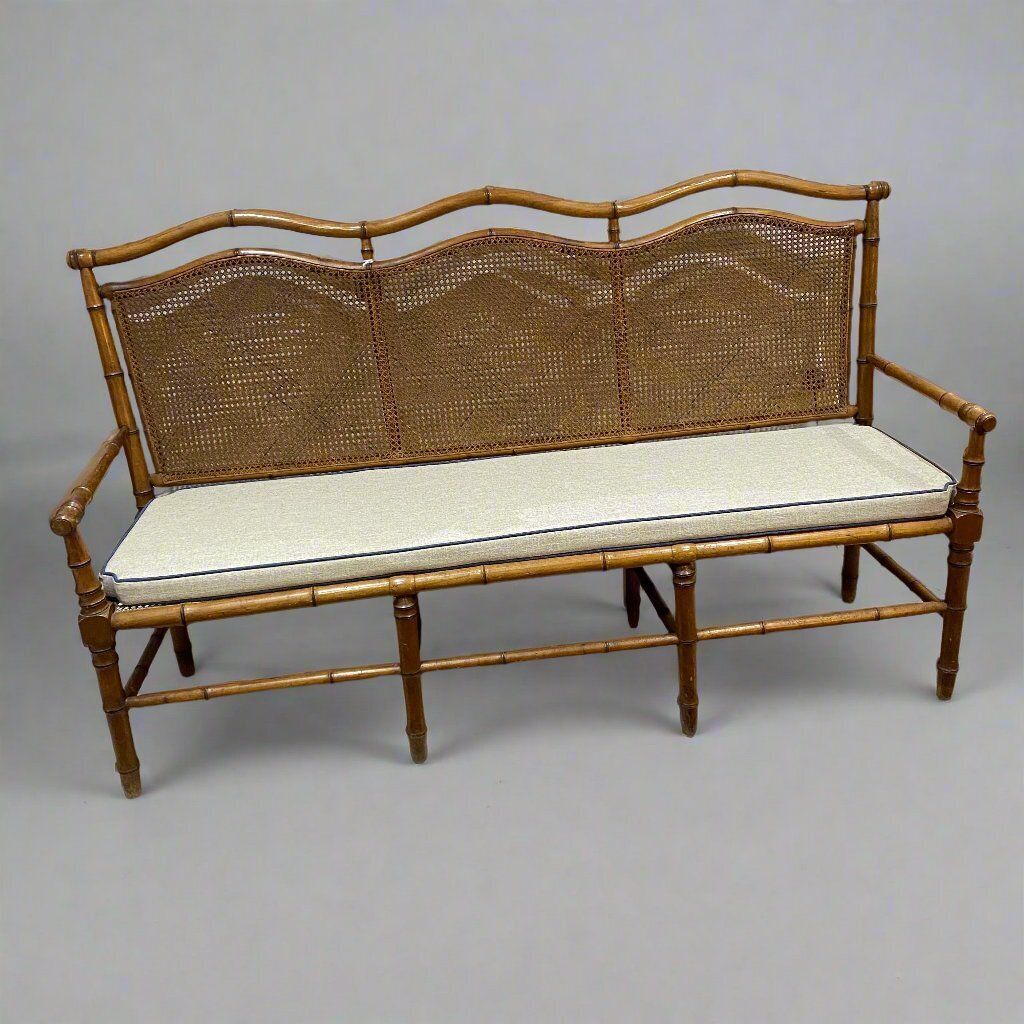 Antique French Faux Bamboo Caned Bench Made Of Cherry Wood Circa 1860