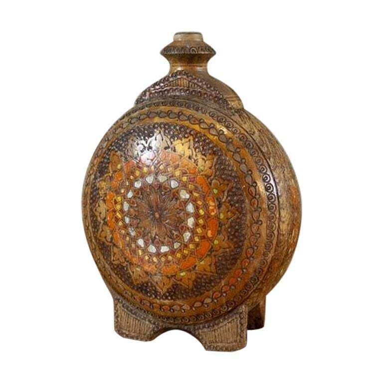 20th Century Ornately Decorated Wooden Water Bottle