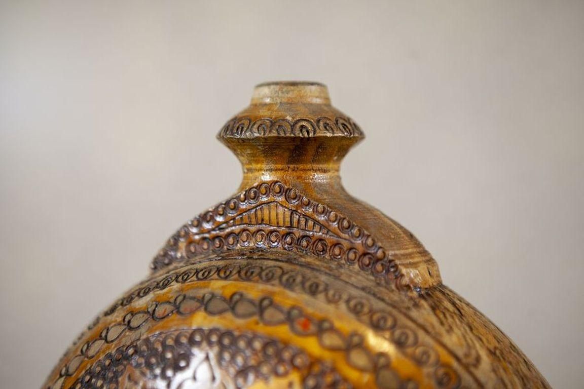 20th Century Ornately Decorated Wooden Water Bottle photo vinterior