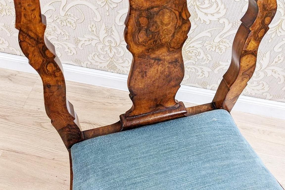 19th Century French Oak Chair With Grey Upholstery photo vintage