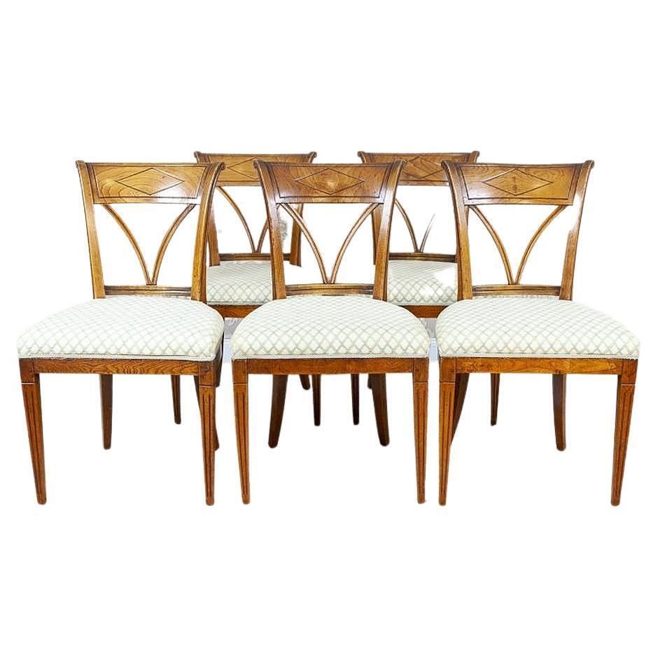 Elm Chairs In White Upholstery, Early 20th Century   Set Of 5