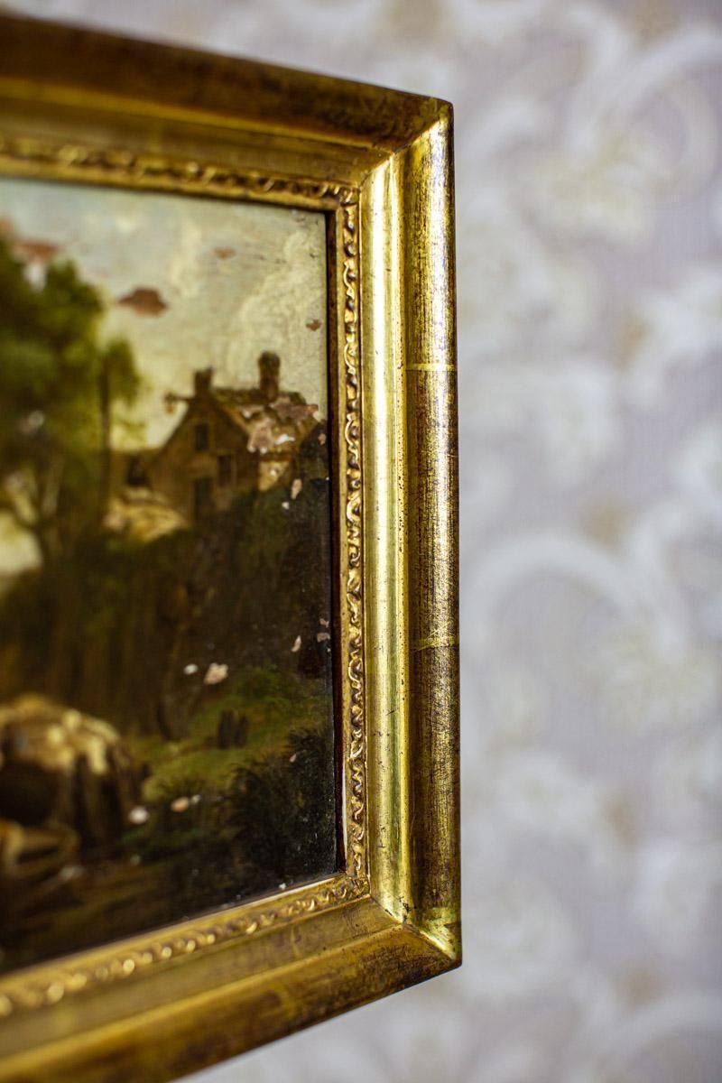 19th Century Framed Oil Painting On Hardboard Depicting Genre Scene photo for sale