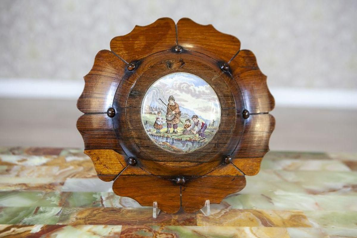 20th Century Wooden Wall Decoration With Porcelain Painting photo furniture