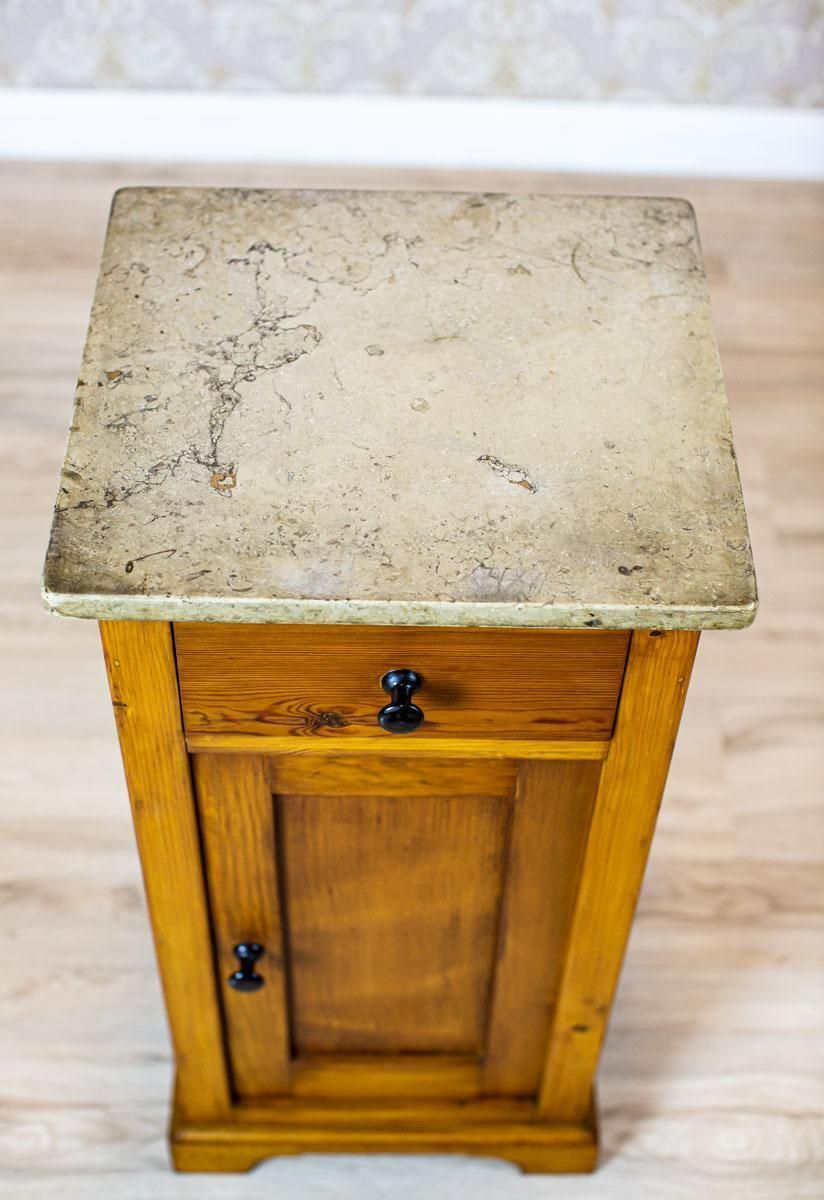 Art Nouveau Pine Nightstand From The Early 20th Century With Stone Top photo 430.0