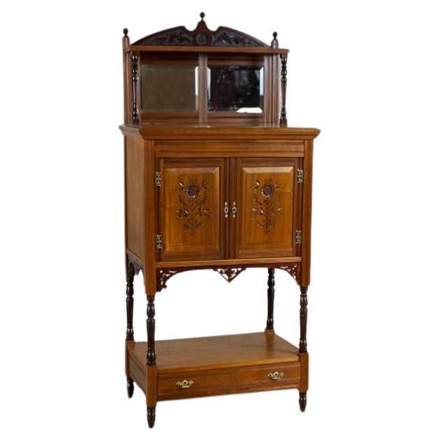 19th Century Small Walnut Cabinet With The Motif Of Sunflowers By George Davis