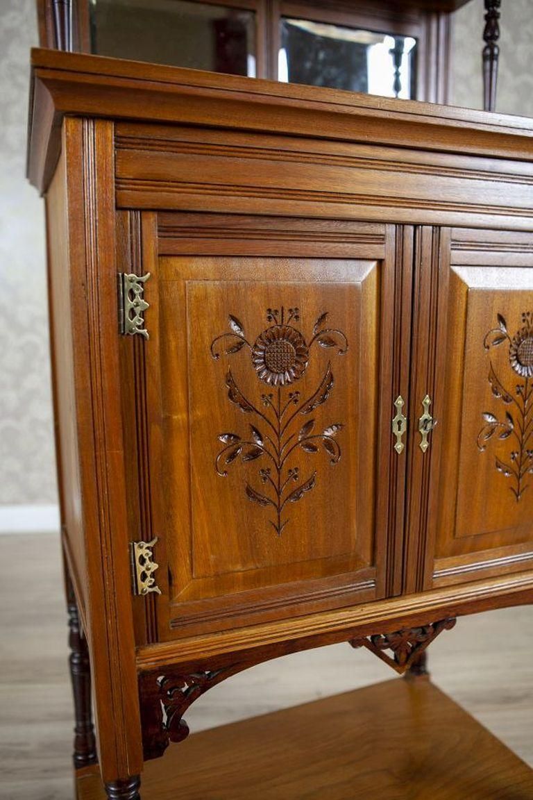 19th Century Small Walnut Cabinet With The Motif Of Sunflowers By George Davis photo vintage