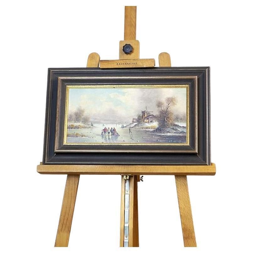 Oil Painting From The Early 20th Century, Winter Rural Landscape