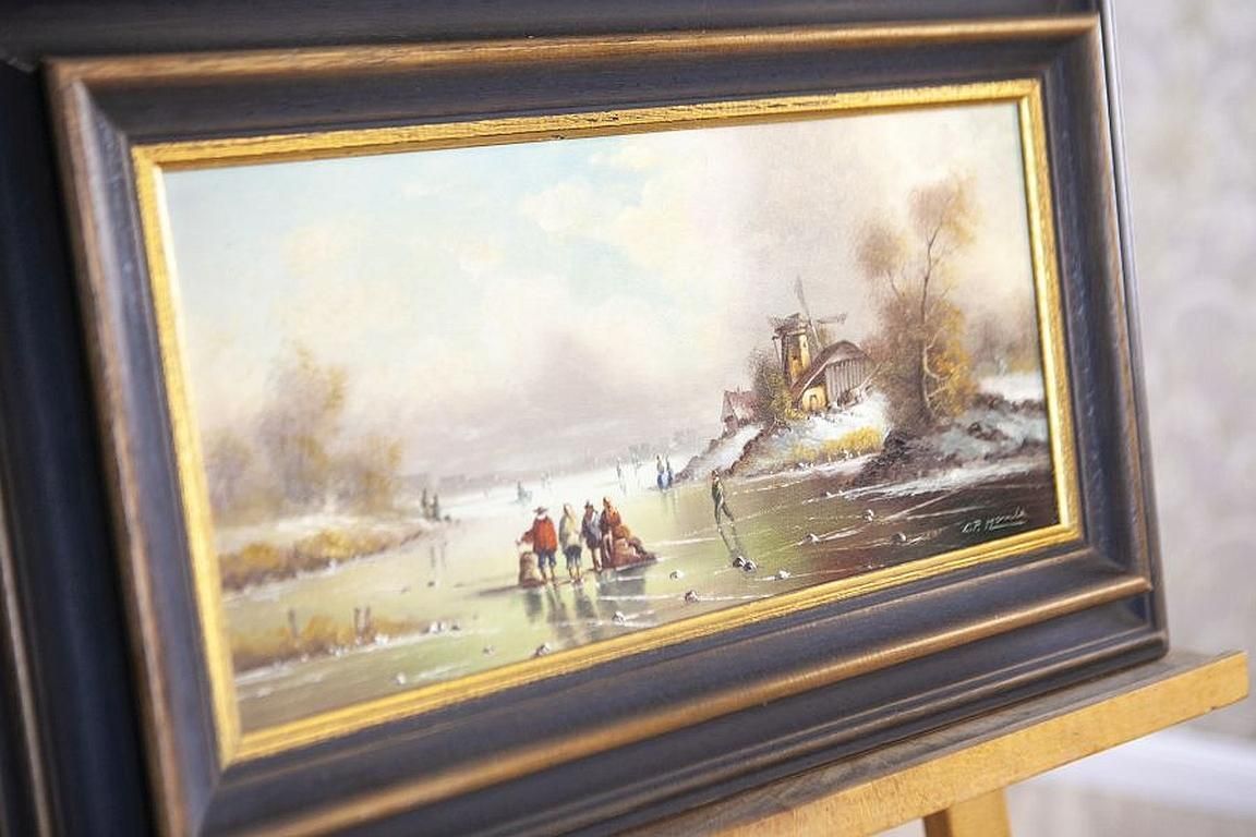 Oil Painting From The Early 20th Century, Winter Rural Landscape photo Art