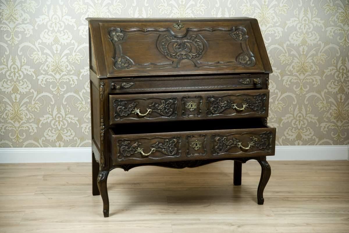 Rococo Revival Oak Writing Desk In Brown, Early 20th Century photo furniture
