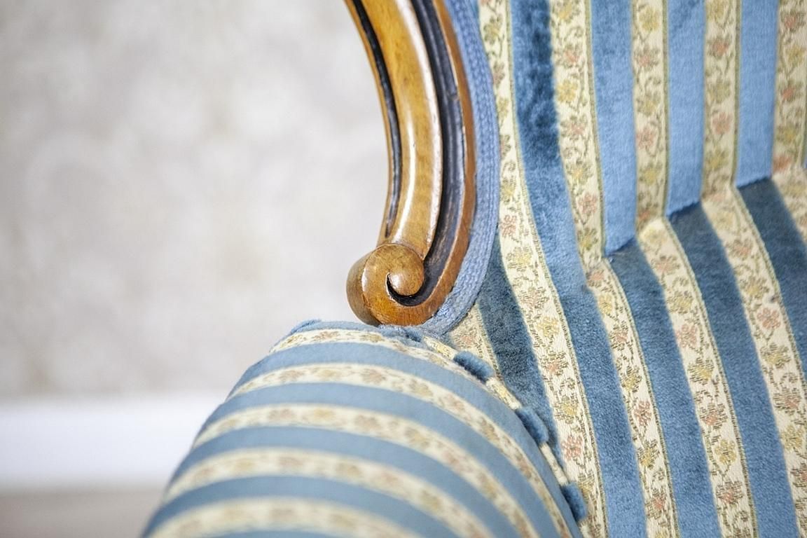 Comfortable Walnut Armchair From The Late 19th Century In Light Blue Upholstery photo buy
