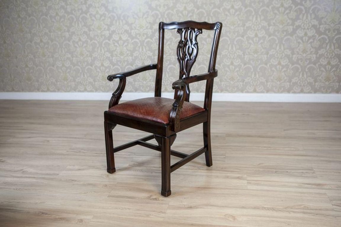 English Late 19th Century Four Walnut Chairs With Leather Upholstery photo for sale