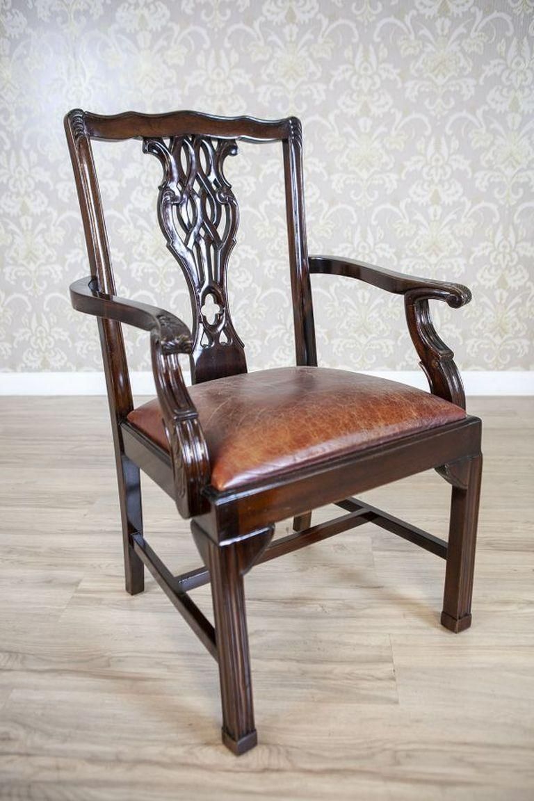 English Late 19th Century Four Walnut Chairs With Leather Upholstery photo Furniture