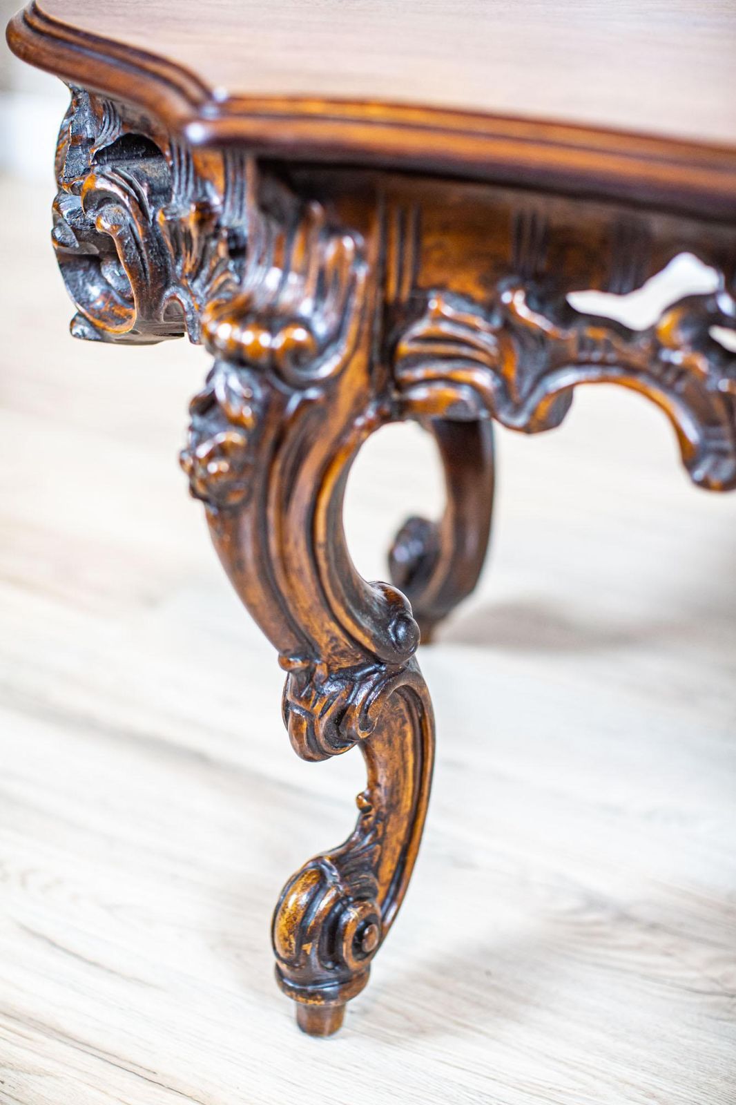 photo buy Decorative Brown Coffee Table From The Mid 20th Century With Carved Apron