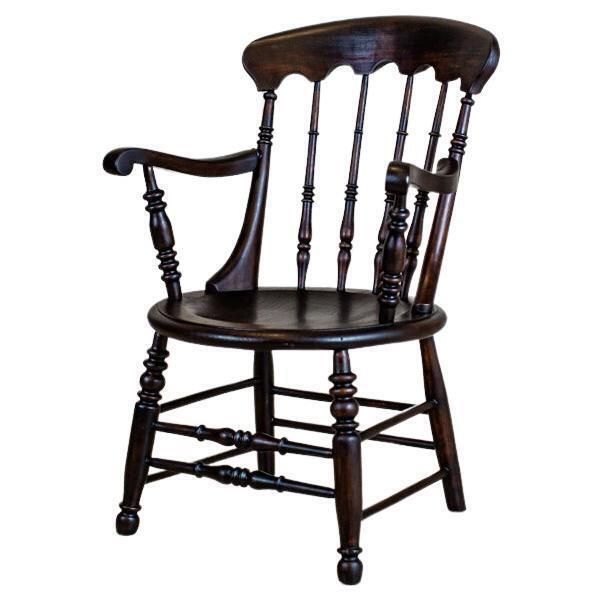 19th Century English Beech Wood Armchair In Dark Brown