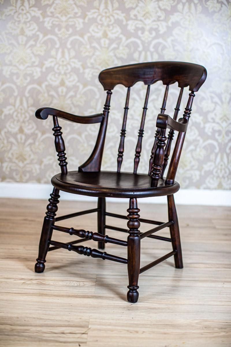 19th Century English Beech Wood Armchair In Dark Brown photo for sale