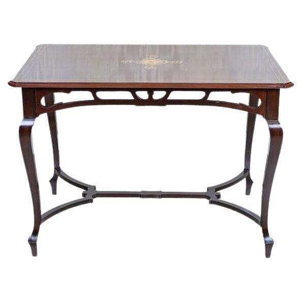 Art Nouveau Mahogany Center Table From The Early 20th Century With Floral Inlays