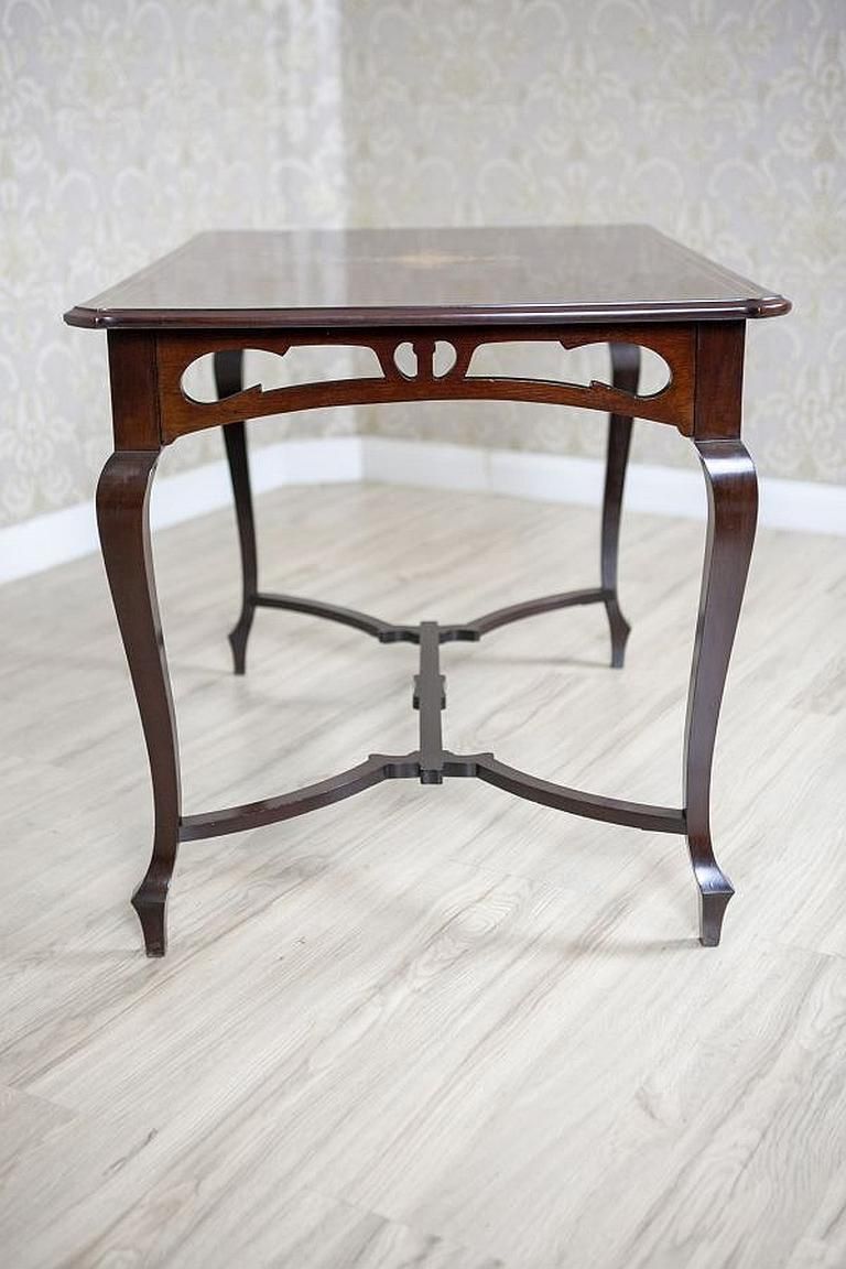 Art Nouveau Mahogany Center Table From The Early 20th Century With Floral Inlays photo 1633.0