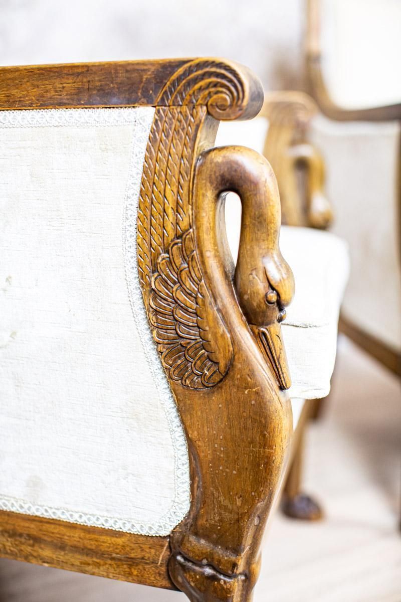 Two Mahogany Armchairs From The Early 20th Century In Light Upholstery photo vintage