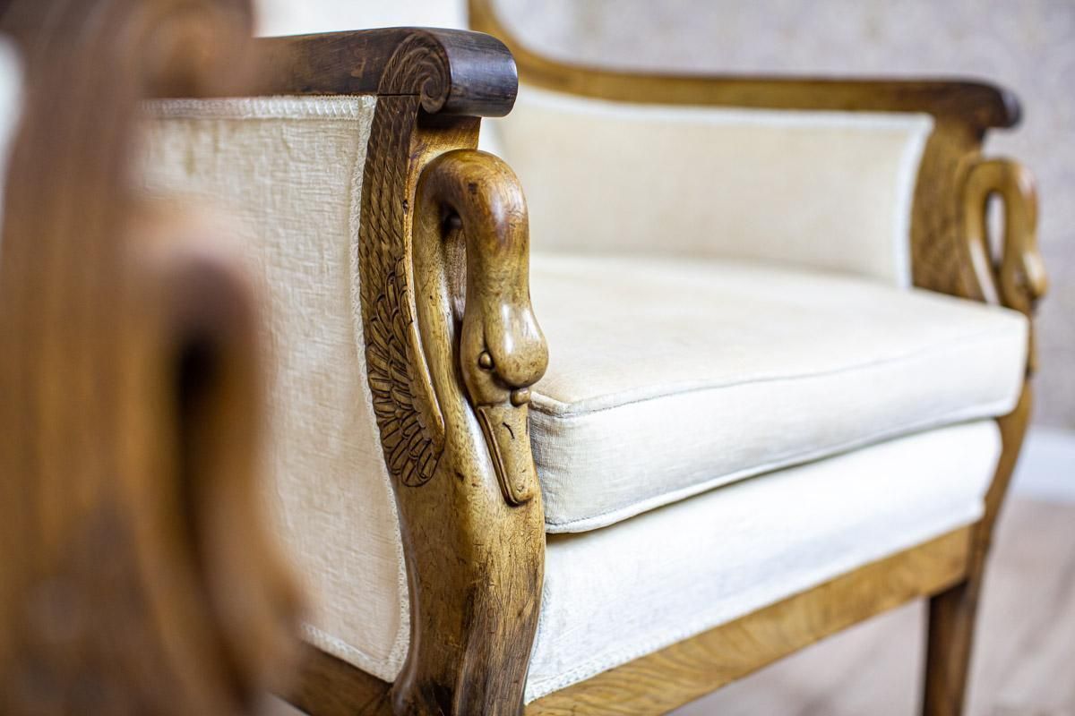 photo furniture Two Mahogany Armchairs From The Early 20th Century In Light Upholstery