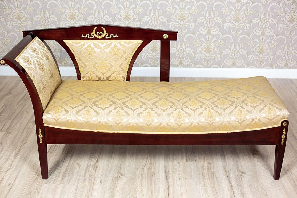 19th Century Chaise Longue, Neo Empire Style With Yellow Fabric, Brass Details photo Furniture