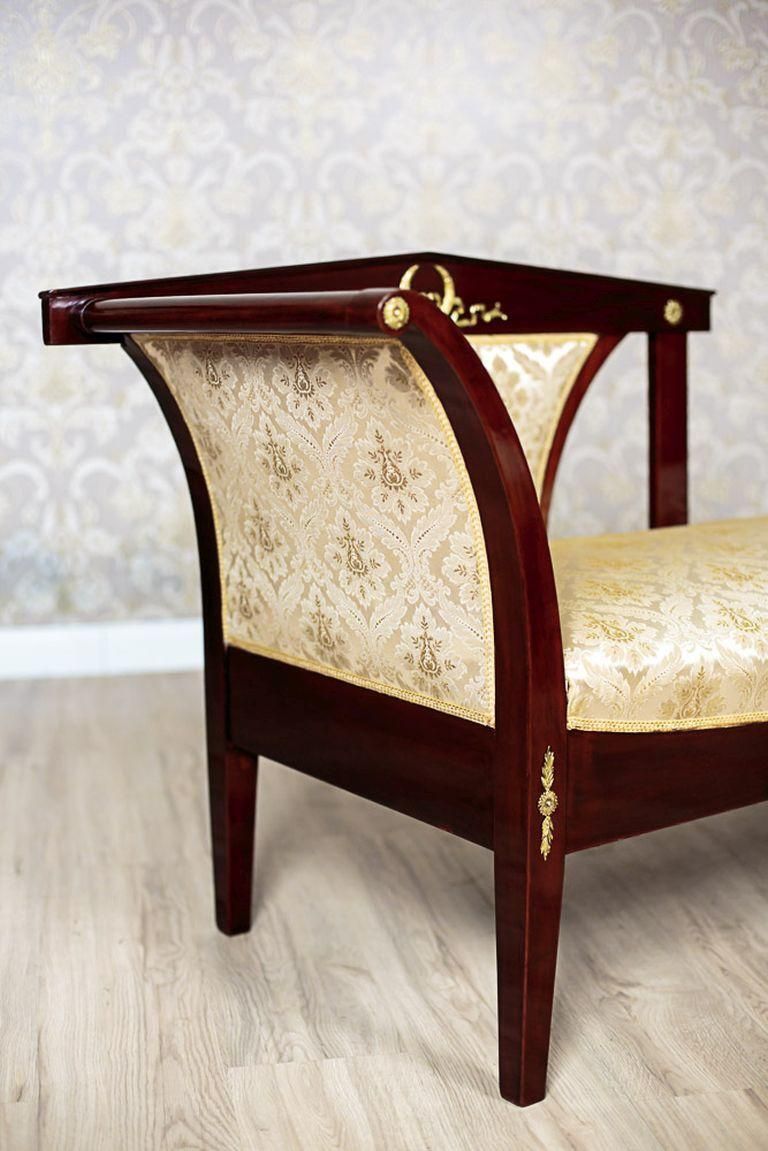 19th Century Chaise Longue, Neo Empire Style With Yellow Fabric, Brass Details photo buy