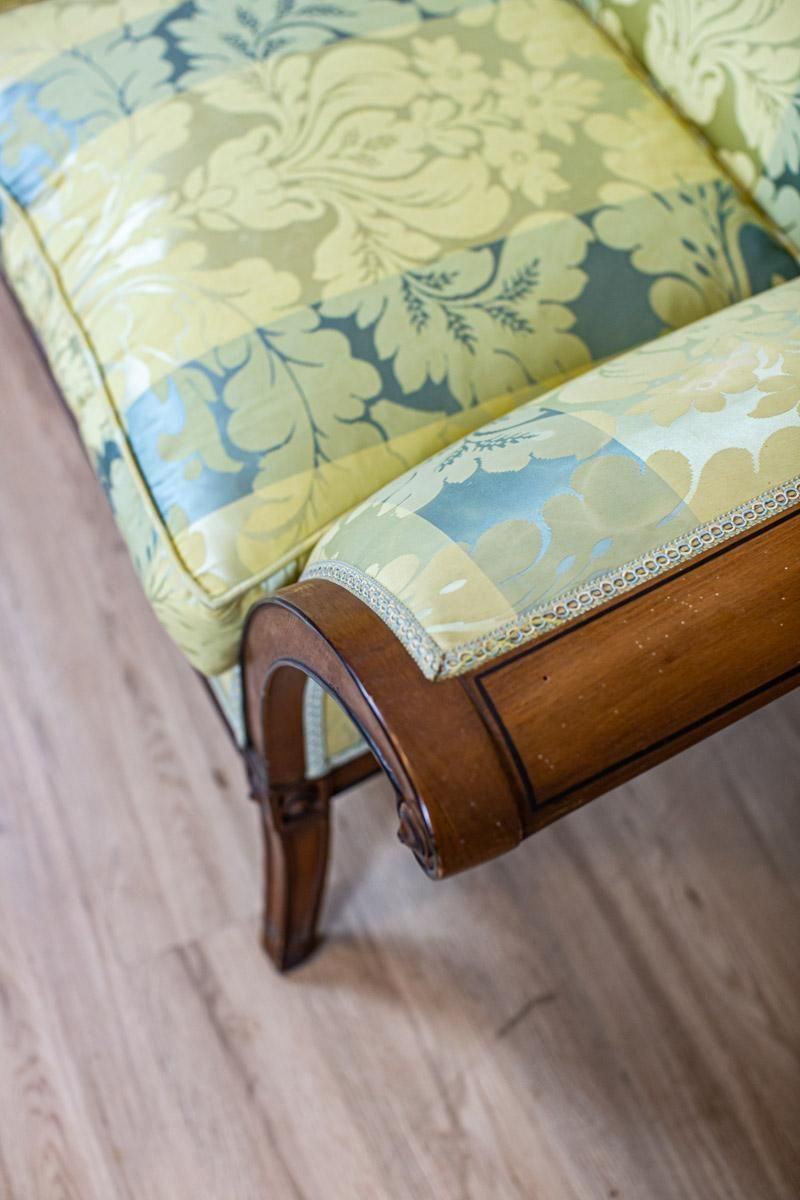Furniture Stylized Walnut Sofa From The Early 20th Century With New Upholstery photo