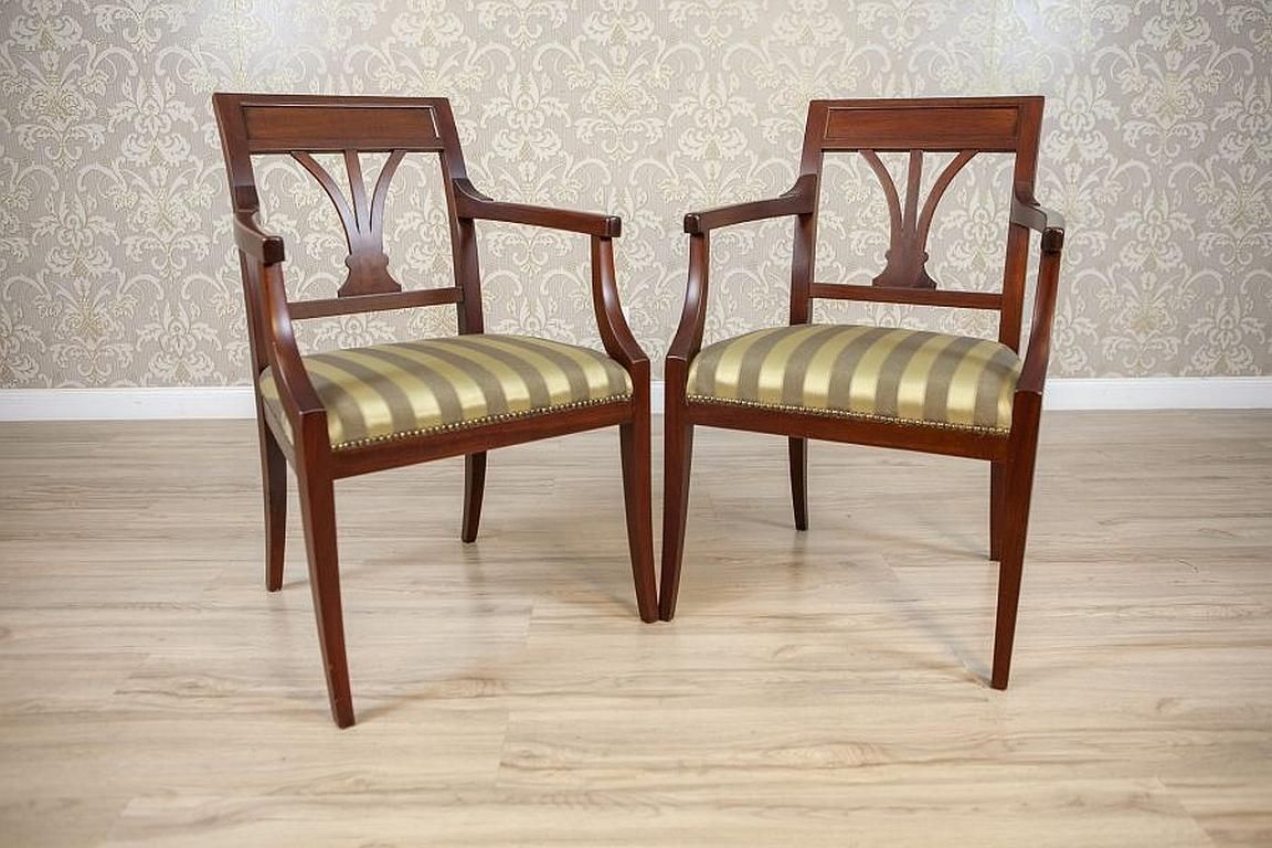 Two Armchairs Circa The 1980s/1990s Of Classicizing Forms In Striped Upholstery photo furniture
