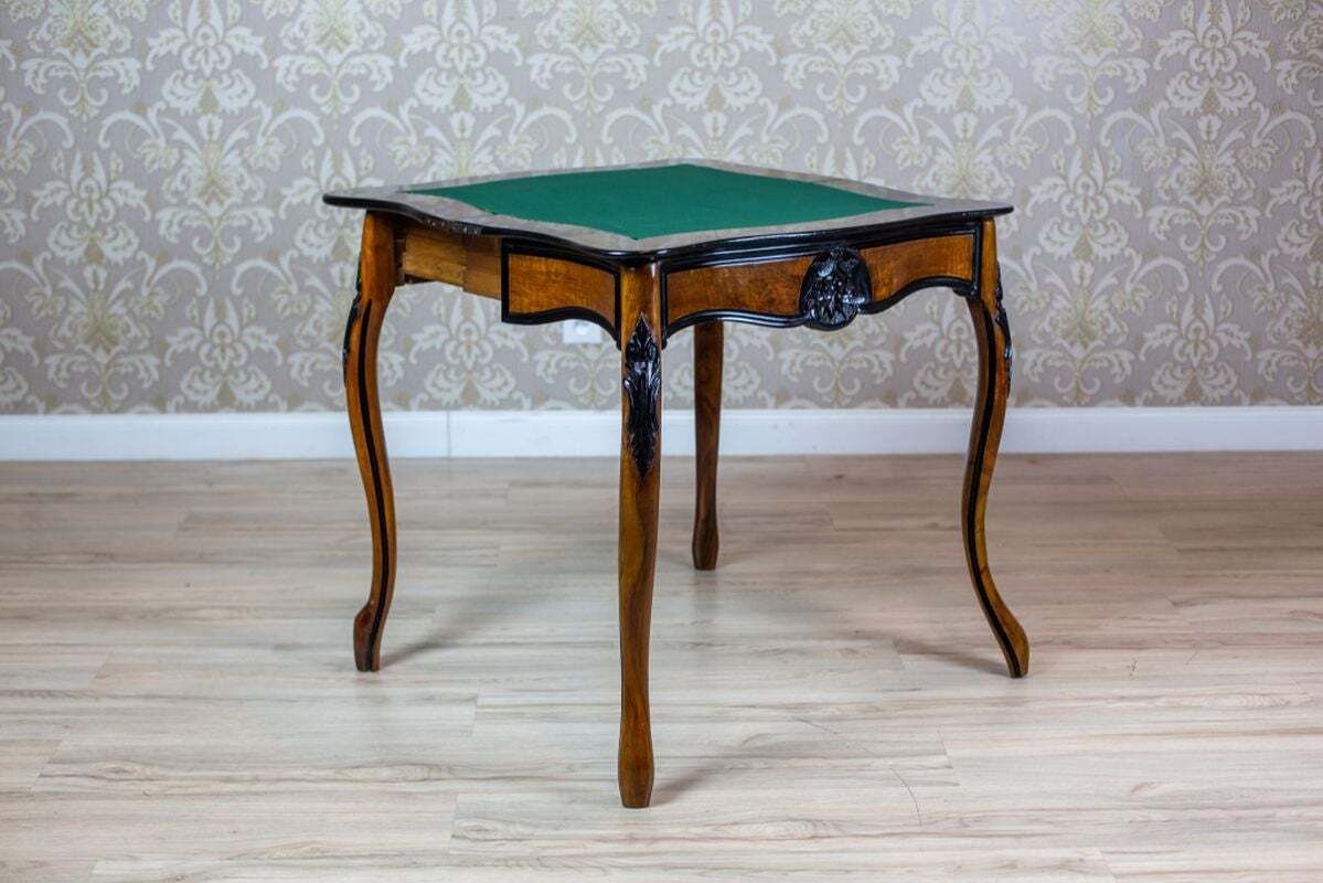 Louis Philippe Walnut Wood & Veneer Card Table From The 19th Century