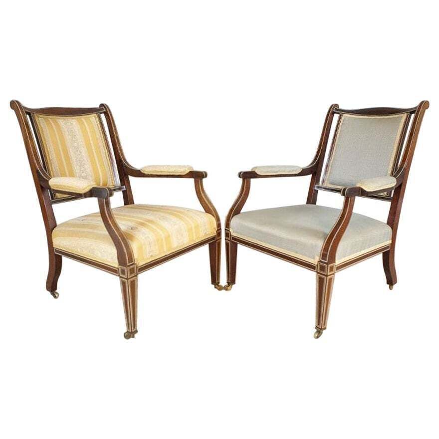 Pair Of 19th Century English Armchairs In Sheraton Style
