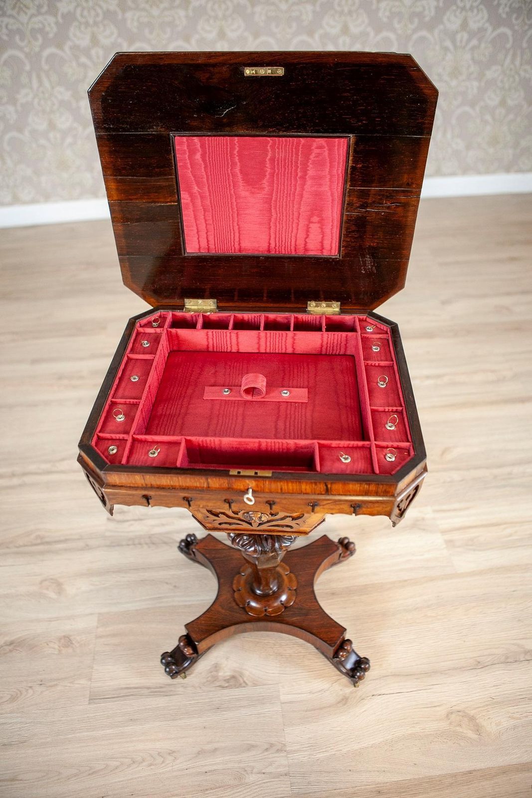 Antique Biedermeier Rosewood Sewing Table From The 19th Century photo vintage