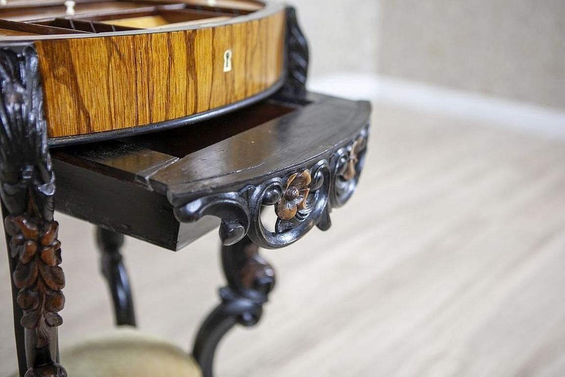 Furniture Inlaid Sewing Table Of Various Woods From The Late 19th Century photo