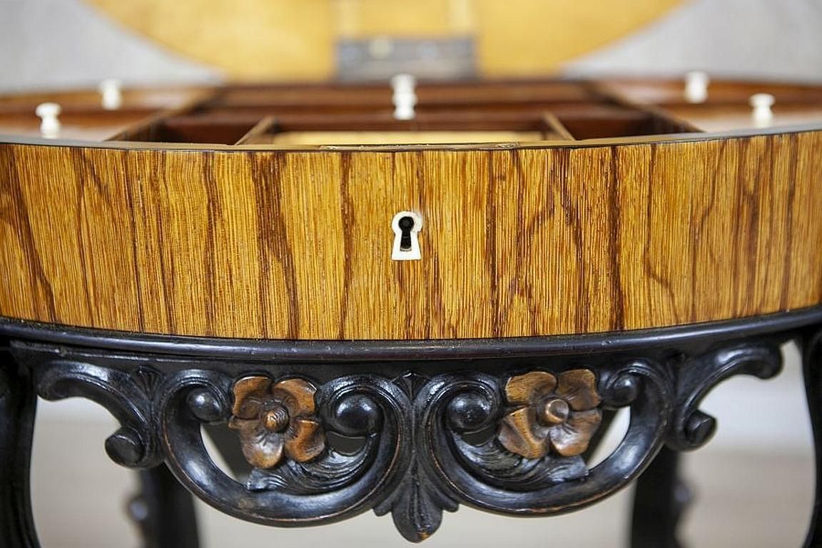 1891.0 Inlaid Sewing Table Of Various Woods From The Late 19th Century photo